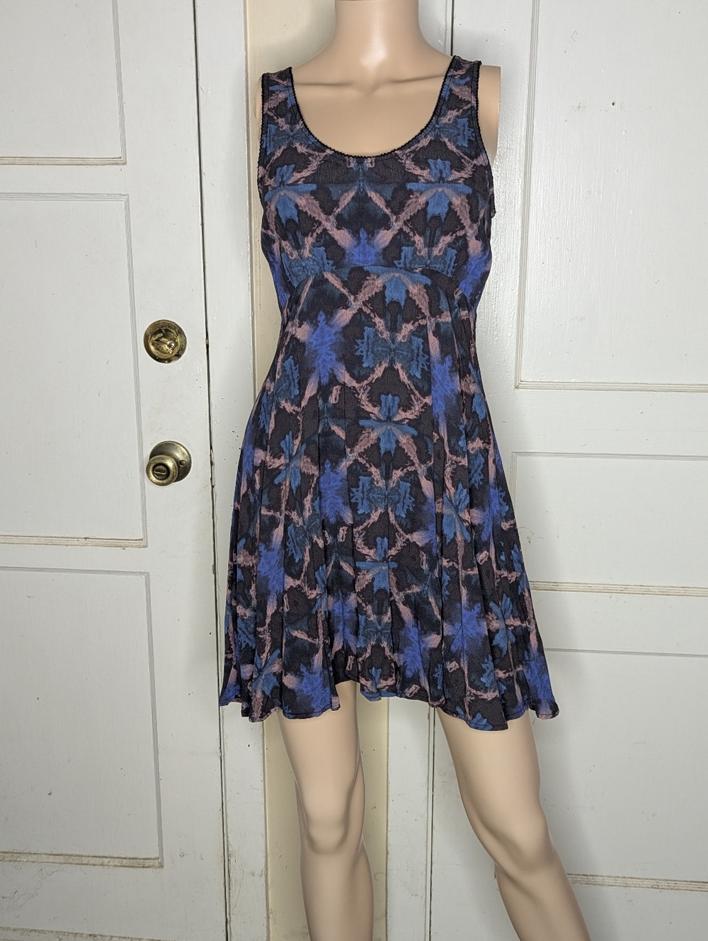 Free People Pink & Blue Patterned Flirty Flowy Mini Dress Size 2